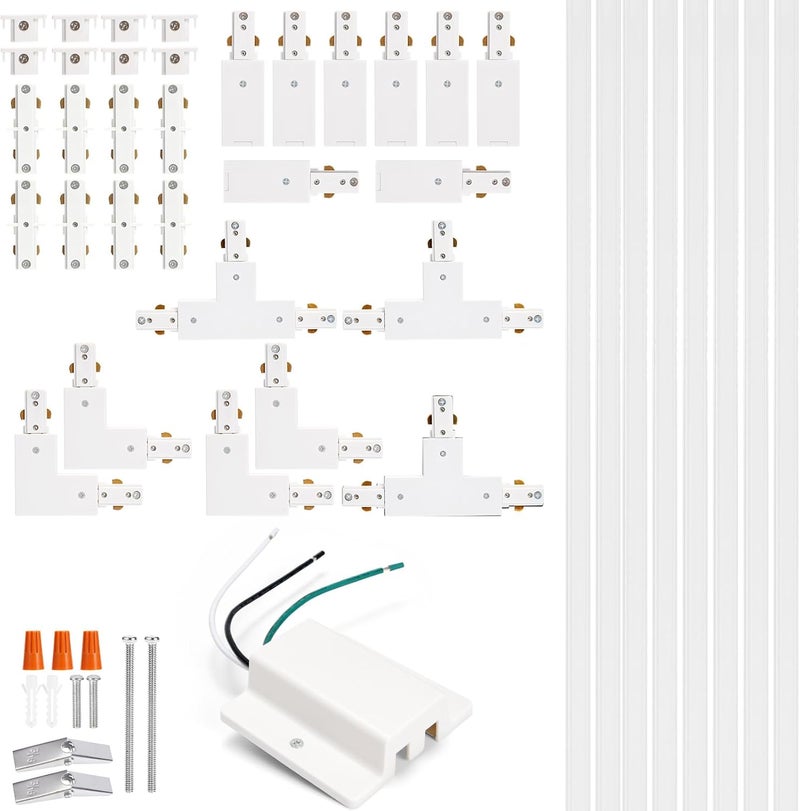 iCreating H Track Lighting Rails Kit - 26ft White Track Light Tracks 3 Wire with Floating Canopy Connector, I and L Connectors for Single Circuit H Type LED Tracks Lighting Heads Fixtures - Image 1